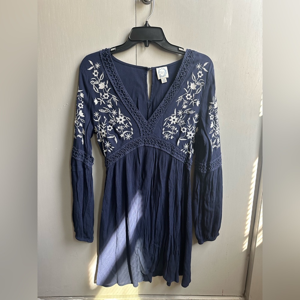 Blue Rain Deep Blue Floral Embroidered Dress